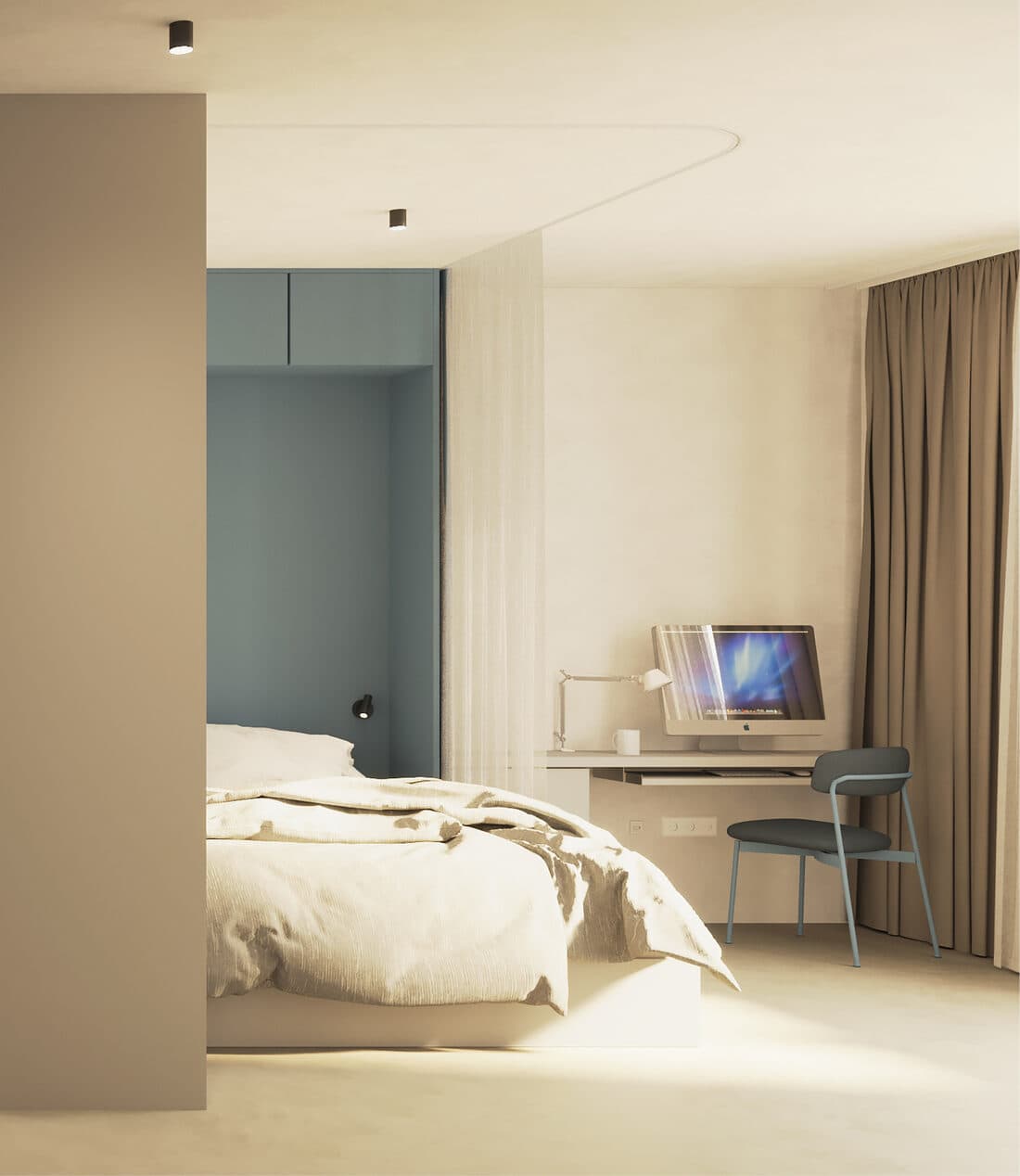 Studio mit Bett und Arbeitsplatz am Fenster